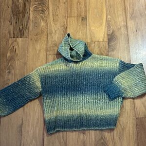 Gradient Green and Blue Women's turtleneck Sweater, size petite XS